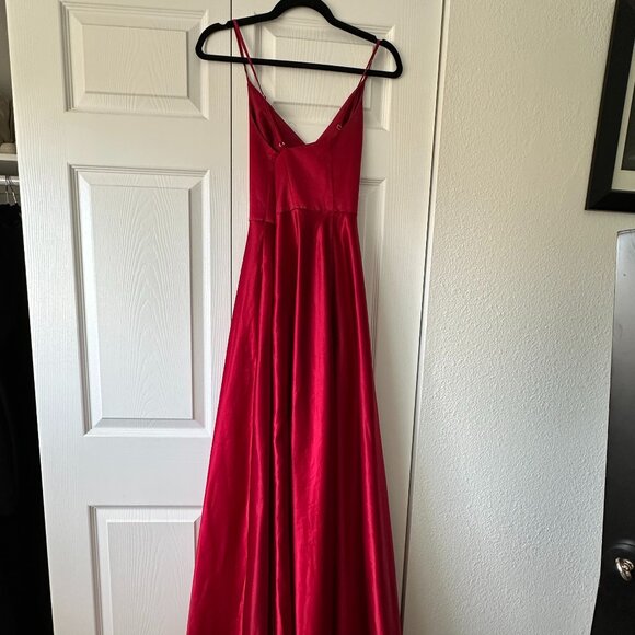 David's Bridal Red Full Length Prom Gown with Pockets - Picture 2 of 5